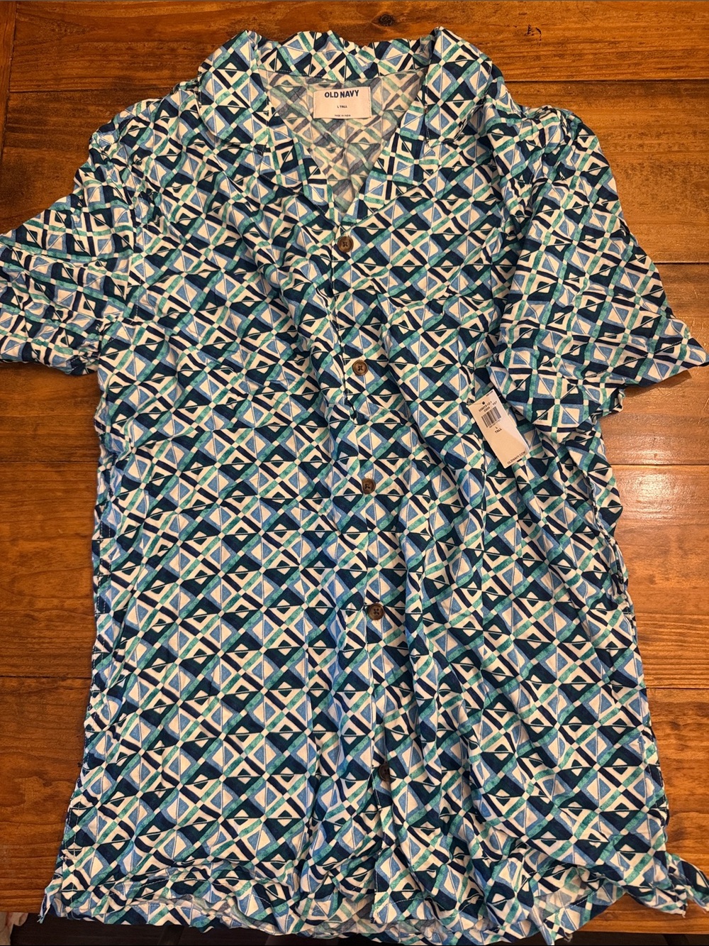 Old Navy Blue & White Geometric Button-Down Shirt